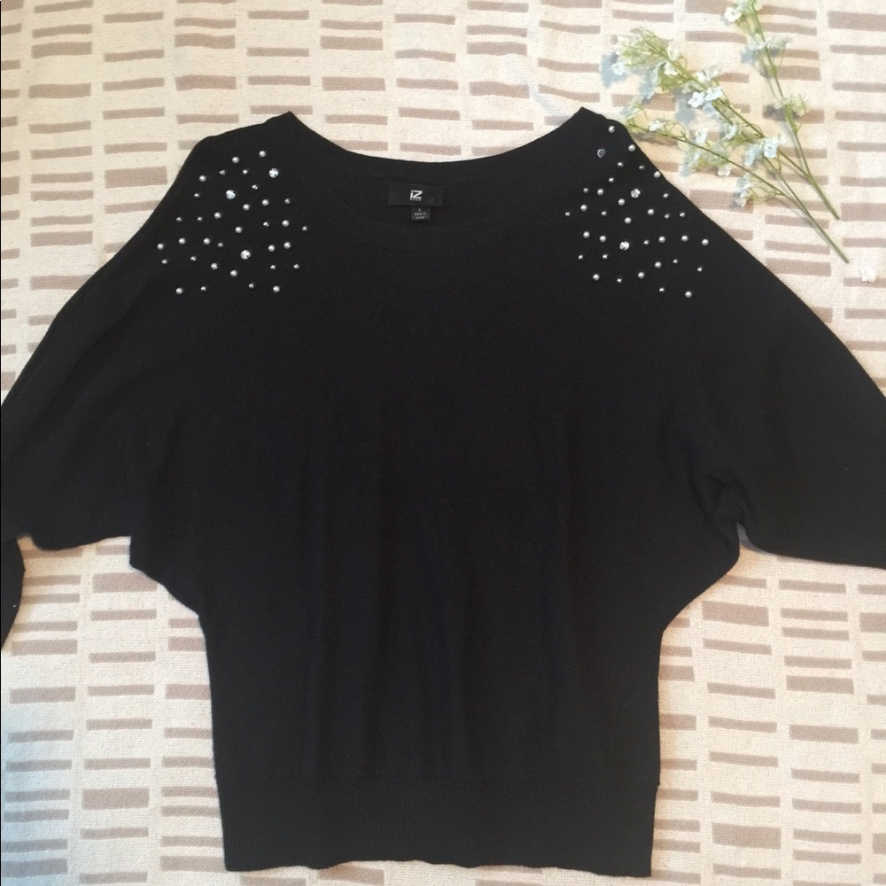 Pearl Embellished Shoulder + Batwing Sweater